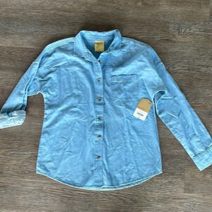 NWT Light Wash Thereabouts Little & Big Girls Long Sleeve Button-Down Shirt